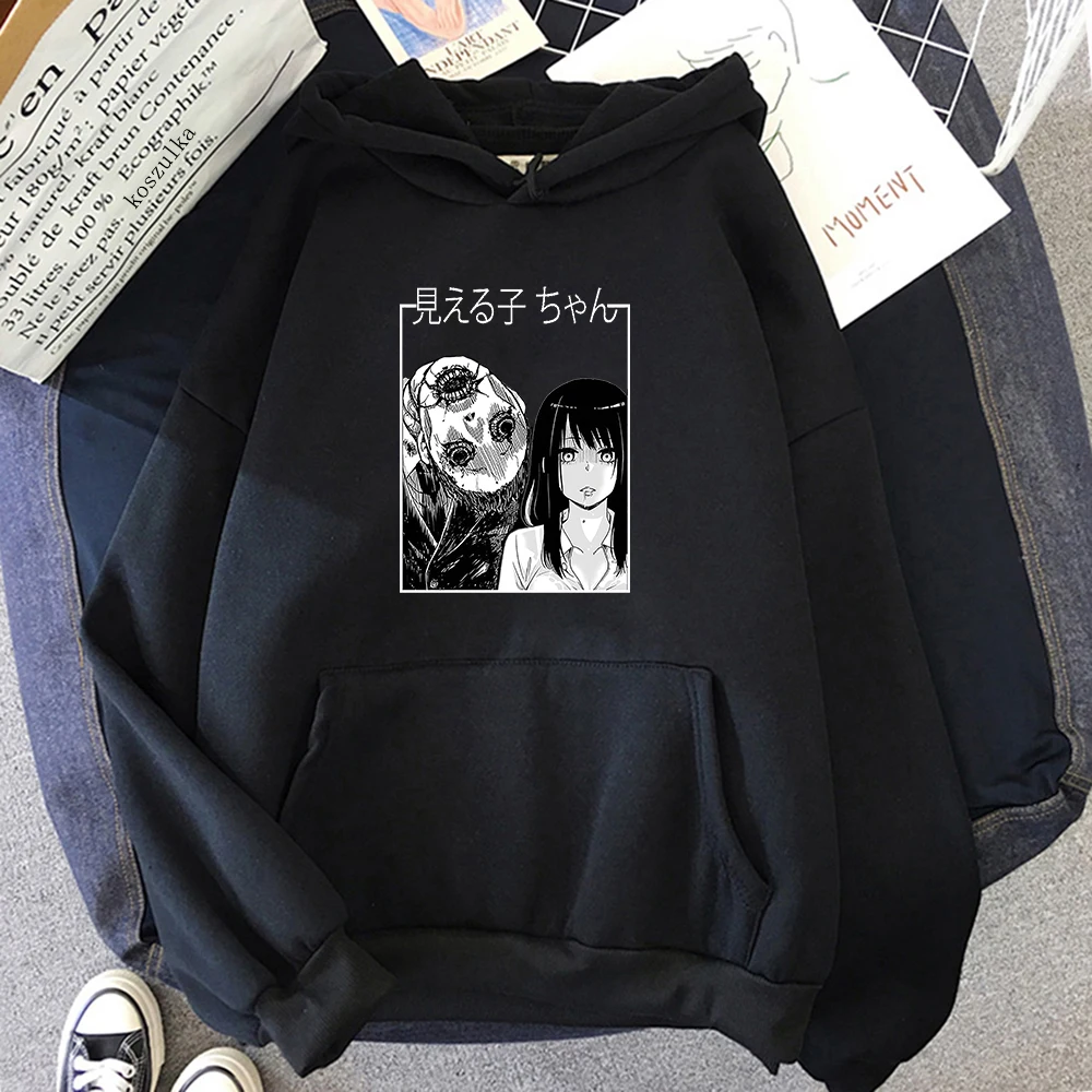 

Anime Mieruko Chan Hoodies Loose Fleece Hoodie Manga Miko Yotsuya Graphics Prints Vintage Pullovers Sweatshirt Men Clothing