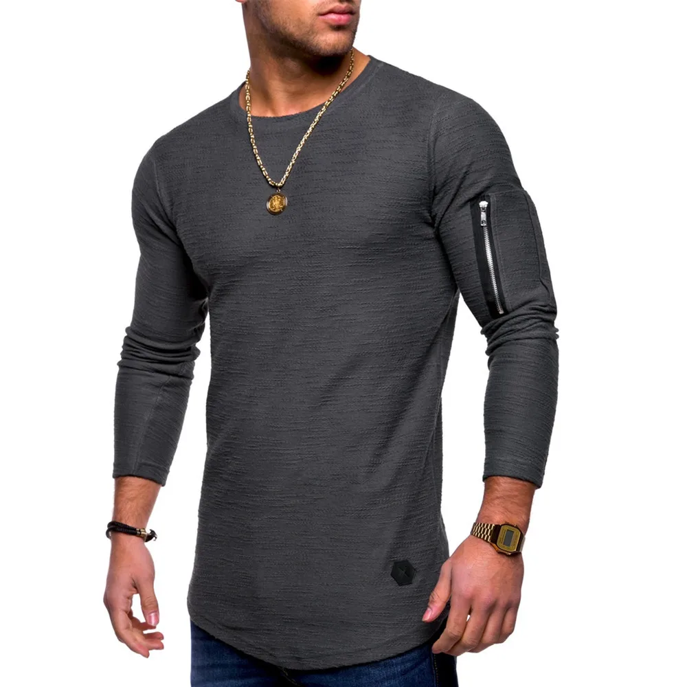 2020 New Fashion Men Shirts Long Sleeve Solid Color Zipper Pullovers Spring Autumn Men's Casual Streetwear Cotton O-Neck | Мужская