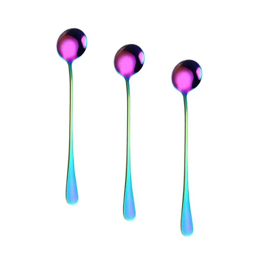 

4PCS Stainless Steel Spoons Iridescent Coffee Drink Tools Colorful Dessert Ice Spoon Flatware Kitchen Accessories