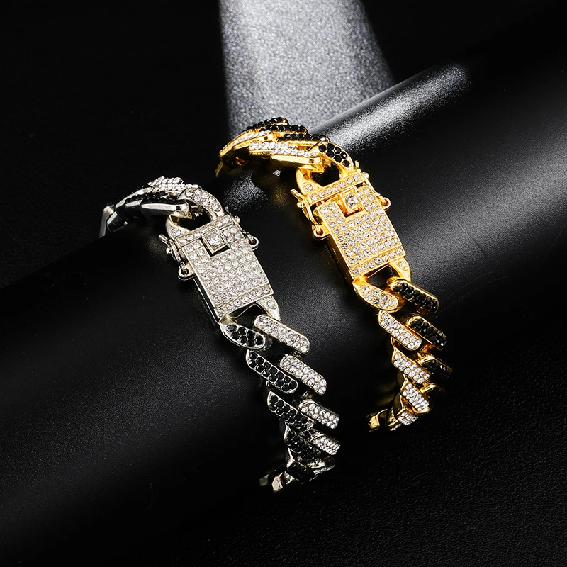 Хип-хоп, 1 комплект, 13 мм, Bling Iced Out, циркон, кубинский, полный, проложить горный хрусталь, мужской браслет, ожерелье Золотое серебро для Мужчин, Ювелирные изделия
