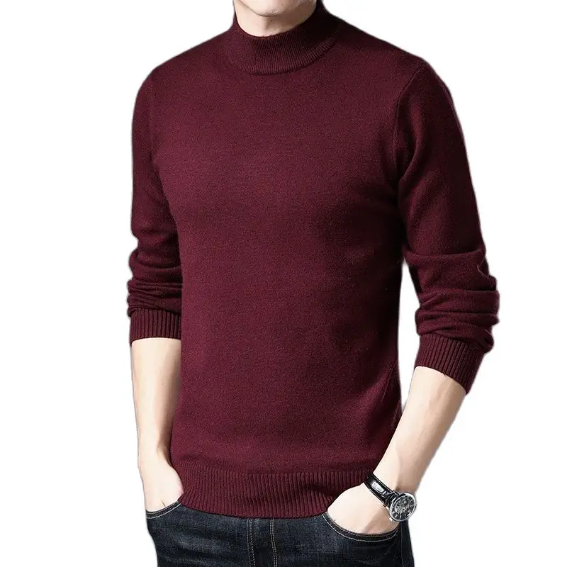 2021 Men s Cashmere Sweater Thickened Winter Half-neck Middle-aged Pullover Knitted Sweater Pure Color