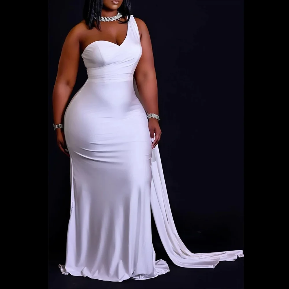 

Solid One Shoulder Maxi Long Dress Plus Size Party Night Evening Club Skinny Bodycon Vintage Vestidos Fitness Robe