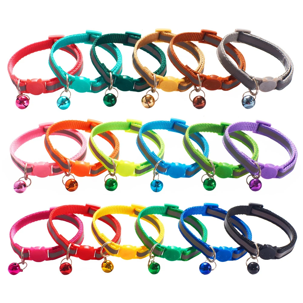 

Reflective Adjustable Cat Collar Kitten Necklace Safety Buckle Neck Strap Belt For Cat With Bell Pet Collar