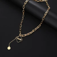 black lacquered fower pendant necklace hollow alloy chain neck vintage women girls jewelry accessories