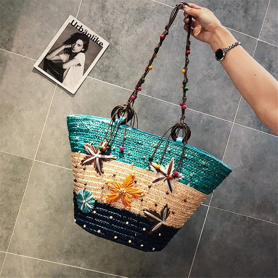 

Handmade Bohemian Female Summer Beach Casual Woven Starfish Tote Straw Bags Shoulder Women Handbags