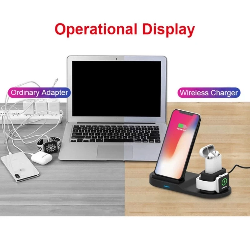 

3 in 1 Fast Qi Wireless Charger Stand for Apple Watch 6 SE 5 4 3 2 1 Charging Dock Station for iPhone12 11 XS XR X 8 Airpods Pro