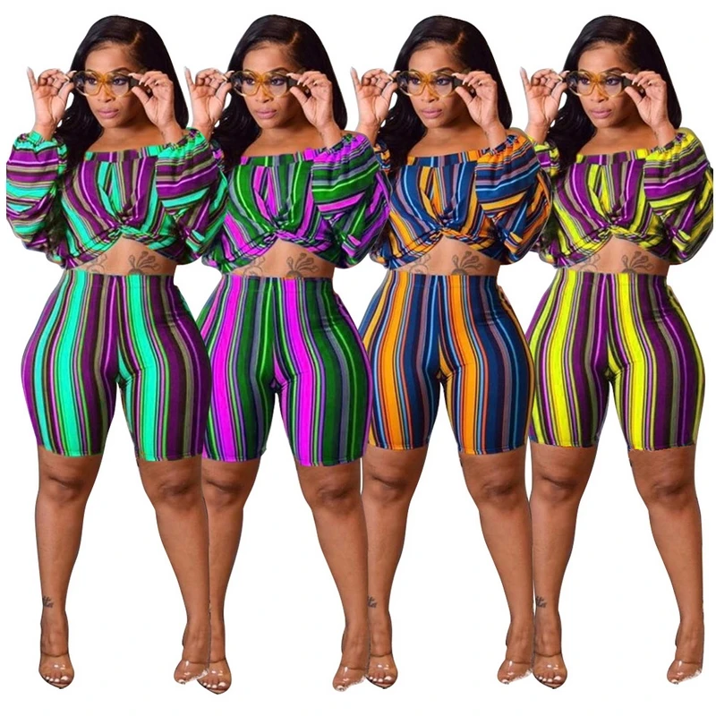 Летний бохо стиль 2019 ретро с пышными рукавами укороченный топ и шорты комплект из