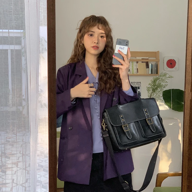 

Женский свободный однотонный Блейзер LY VAREY LIN, Повседневная Верхняя одежда с английским воротником и двубортными карманами, женские костюмы...