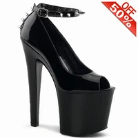 sexy patent leather shallow thick platform rivet 17cm high heeled shoes super big size 6 inches black nightclub novelty fashion