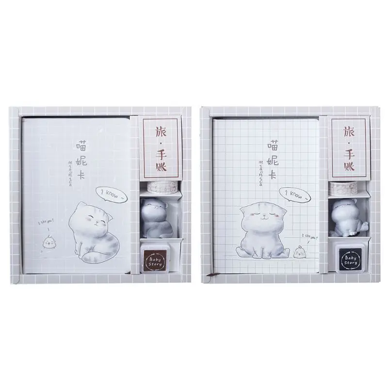 

Cute Cat Notebook Journal Daily Planner Notepad Memo Pad Kit Set Stationery School Supplies Travel