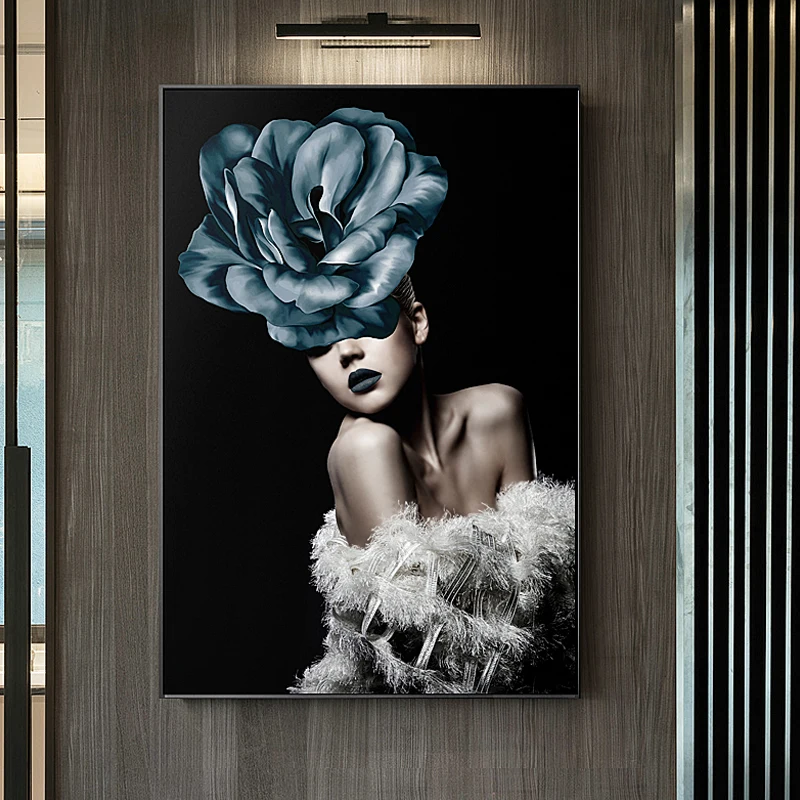 Современные розовые синие цветы красивые холщовые картины для девочек плакаты с