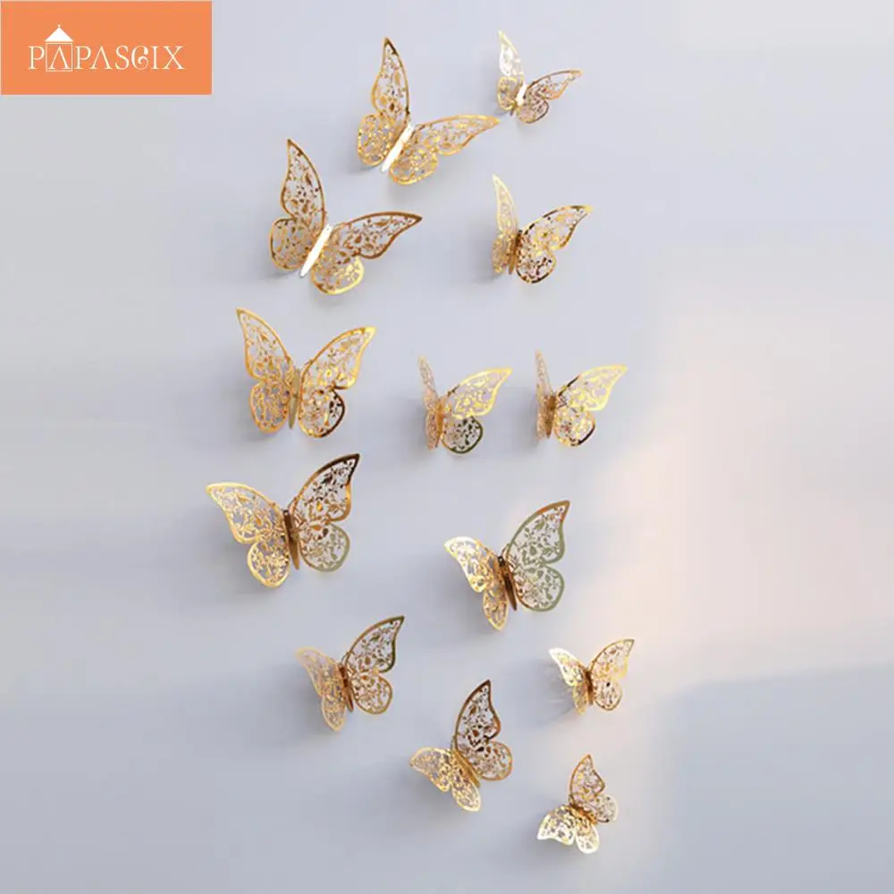 

12Pcs/Set 3D Hollow Butterfly Wall Sticker For Home Decor DIY Wall Stickers For Kids Rooms Party Wedding Decor Butterfly Fridge