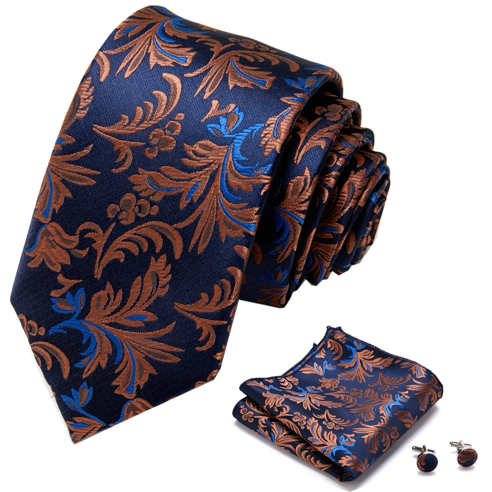 

Wholesale 7.5 cm Birthday Present Tie Hanky Cufflink Set Tie Necktie Printed Formal Clothing hombre Light Blue Fit Workplace