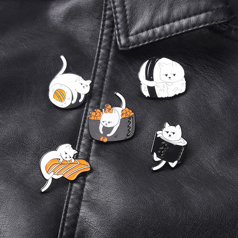 

Cartoon Alloy Animal Shape Enamel Pins Custom Cat Sushi Brooches Lapel Pins Backpack Badge Bag Cartoon Jewelry Gifts Wholesale