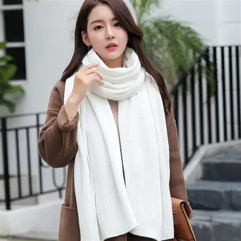 Корейский стиль шерстяной шарф женский зимний утепленный длинный однотонный