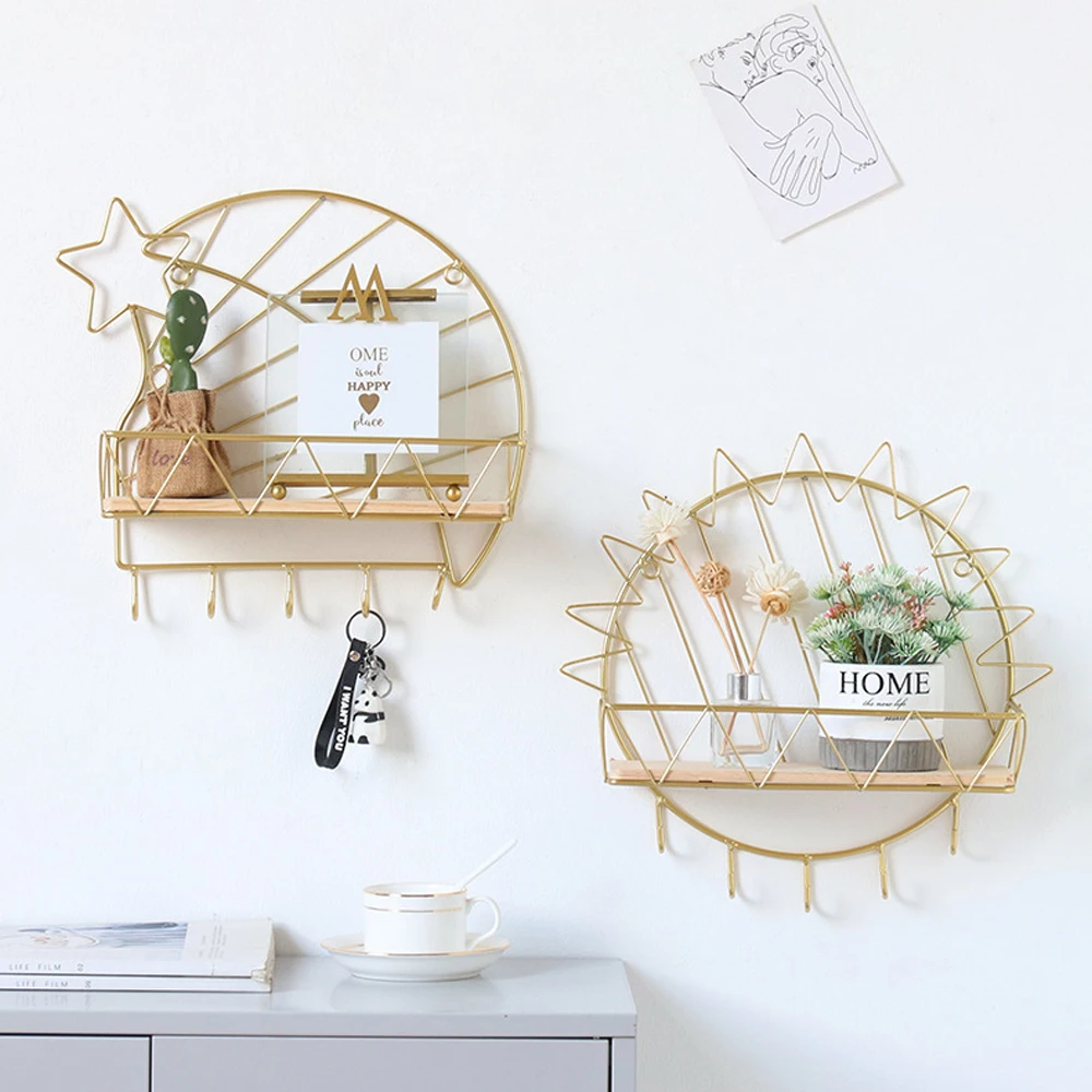 

Wall Hanging Storage Rack Iron Art Display Shelf Living Room Decorative Frame Key Holder For Office Home Accessory