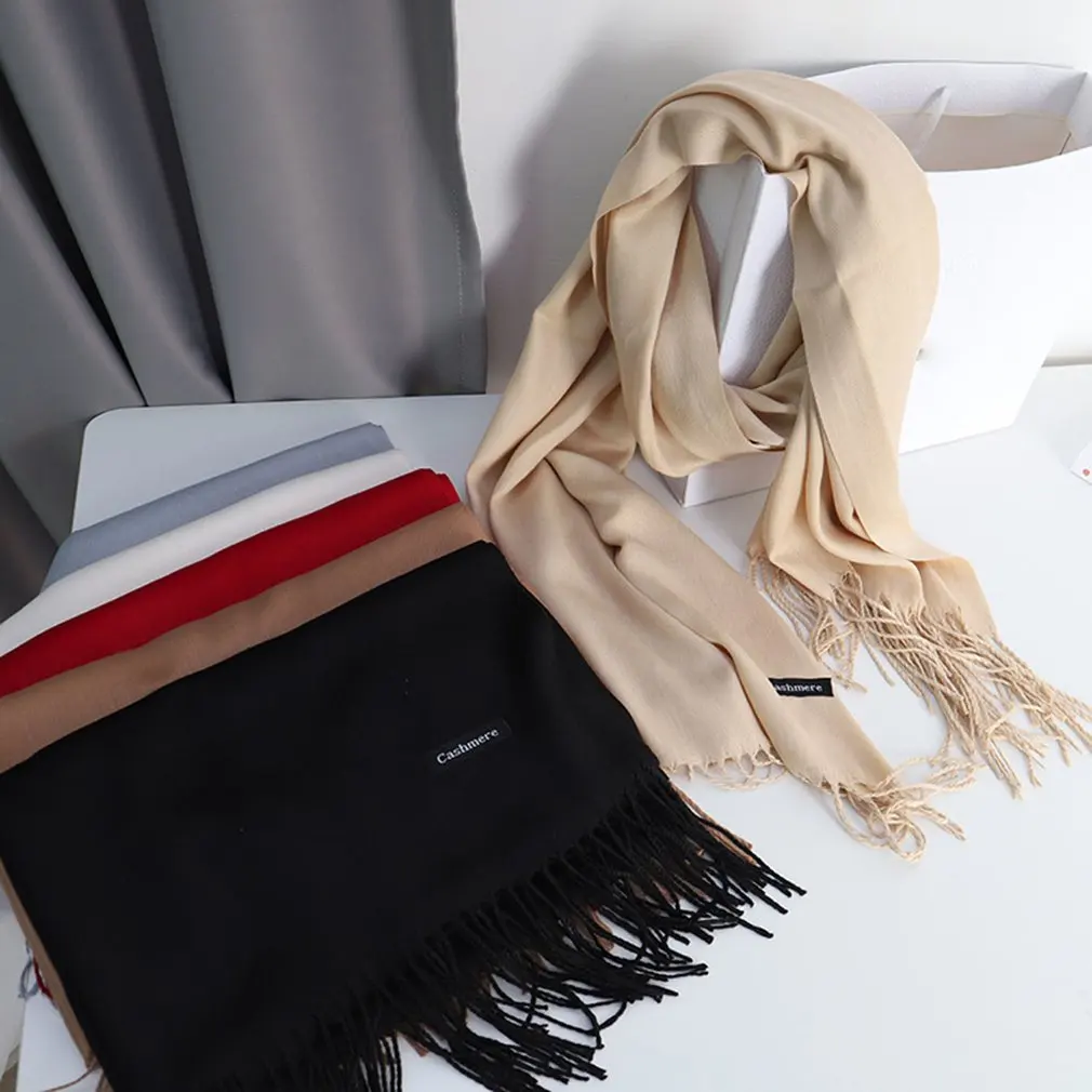 

Soft Cashmere Scarves Women 2020 Autumn New Solid Color Wraps Thin Long Scarf with Tassel Casual Lady Winter Female Shawl