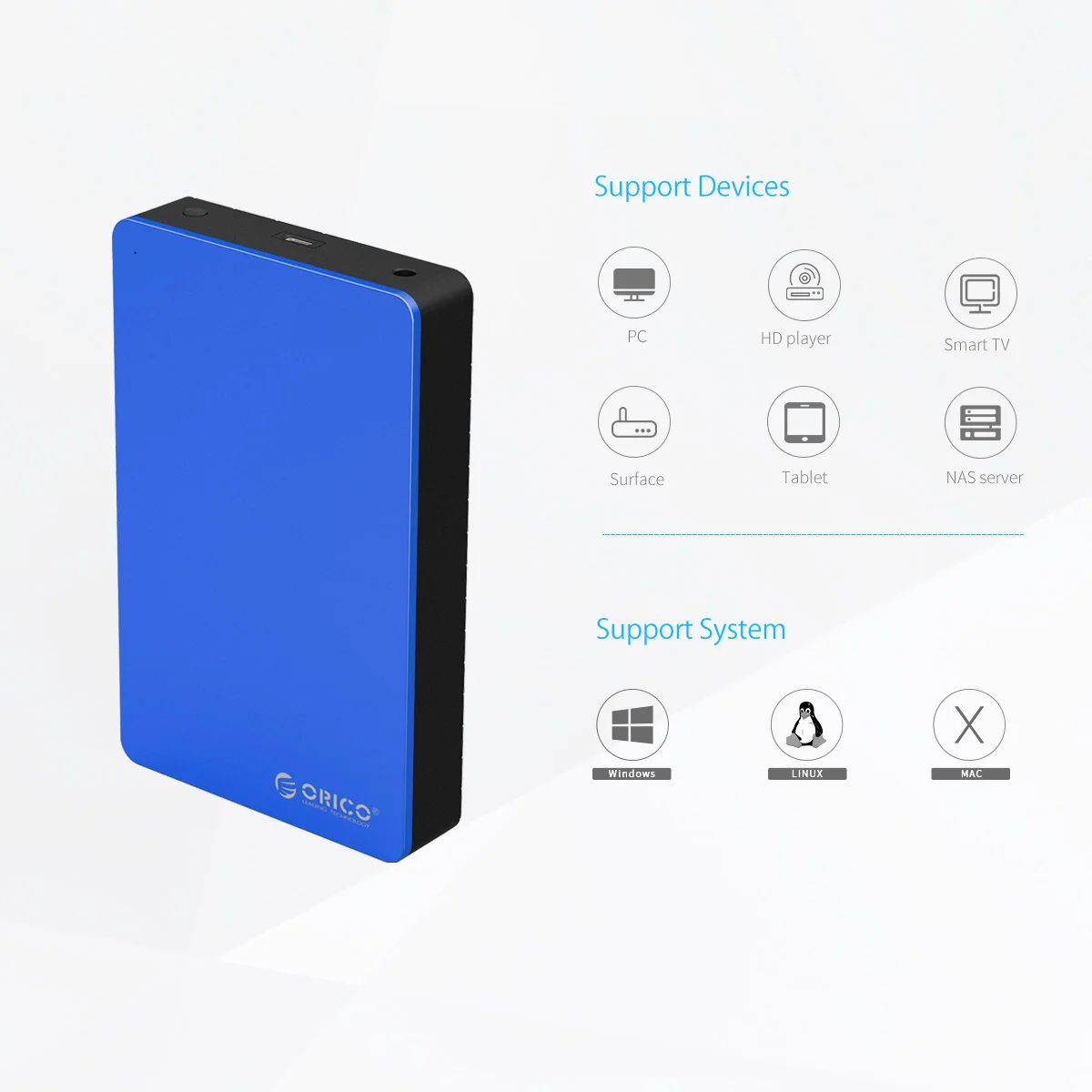 ORICO Алюминий 3," USB3.0 к SATAIII чехол внешний корпус жесткого диска 8 ТБ 3,5 SSD/SATA HDD адаптер Поддержка UASP