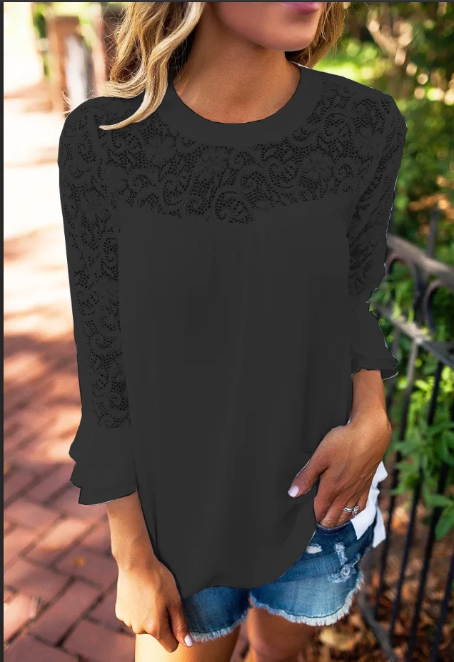 

Female Hollow Out Ladies Clothing Sexy Long Sleeve Womens Top Shirt Top Women Lace Blouse