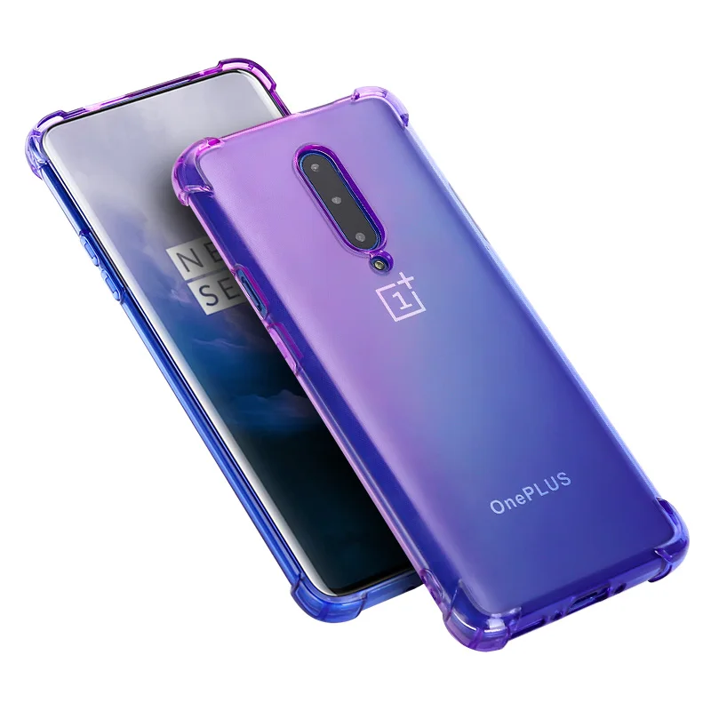Чехол для oneplus 7 прозрачный милый градиентный тонкий TPU чехол телефона усиленные