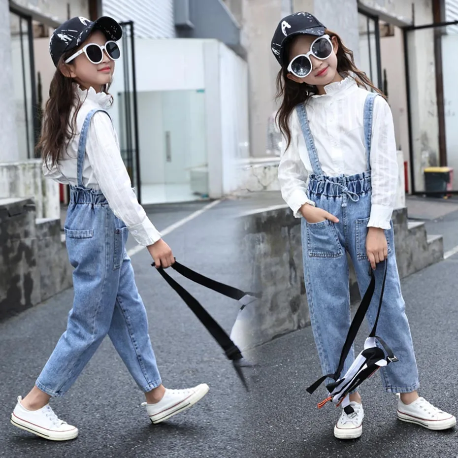 Джинсовый комбинезон на подтяжках для девочек возраст 6 8 10 12 лет|Полукомбинезоны|