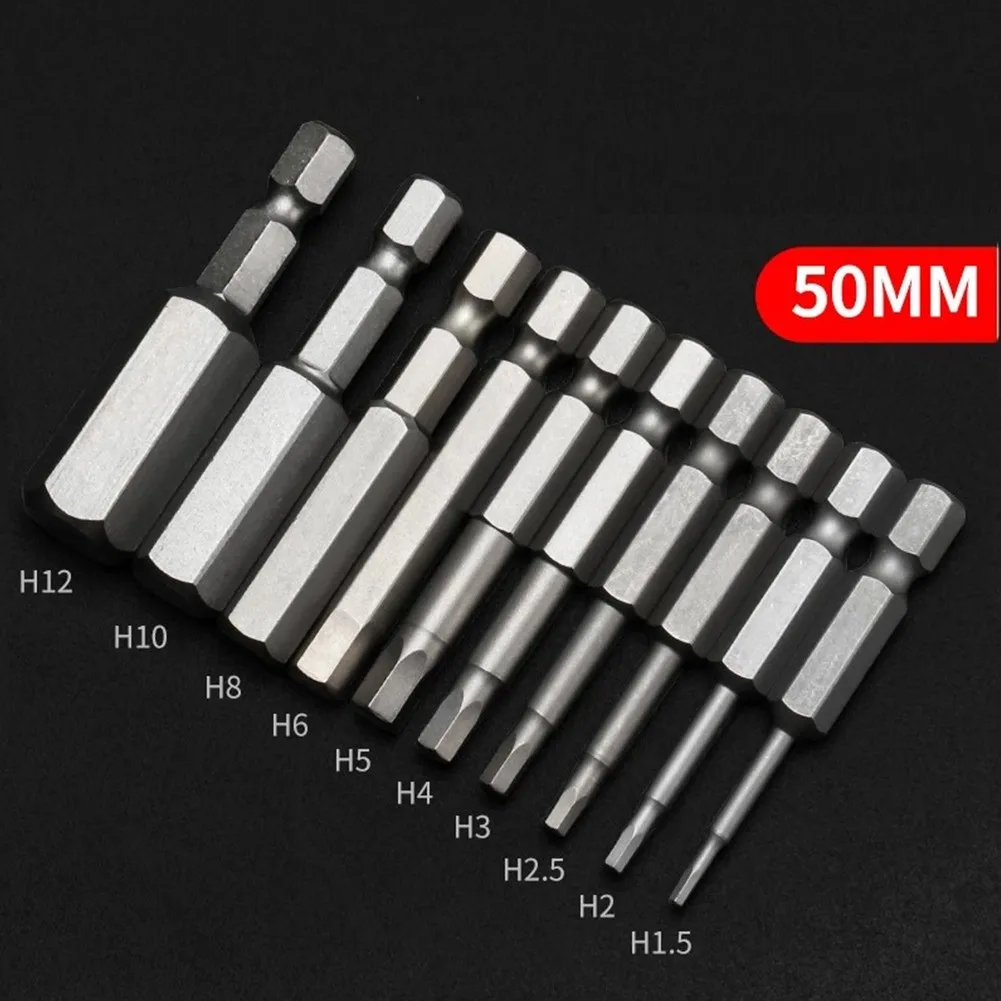 

10pcs 1/4 Inch Hex Shank Magnetic Head Screw Driver 50mm Electric Driver Bits H1.5-H12 Screwdriver Drill Bit For Power Tools