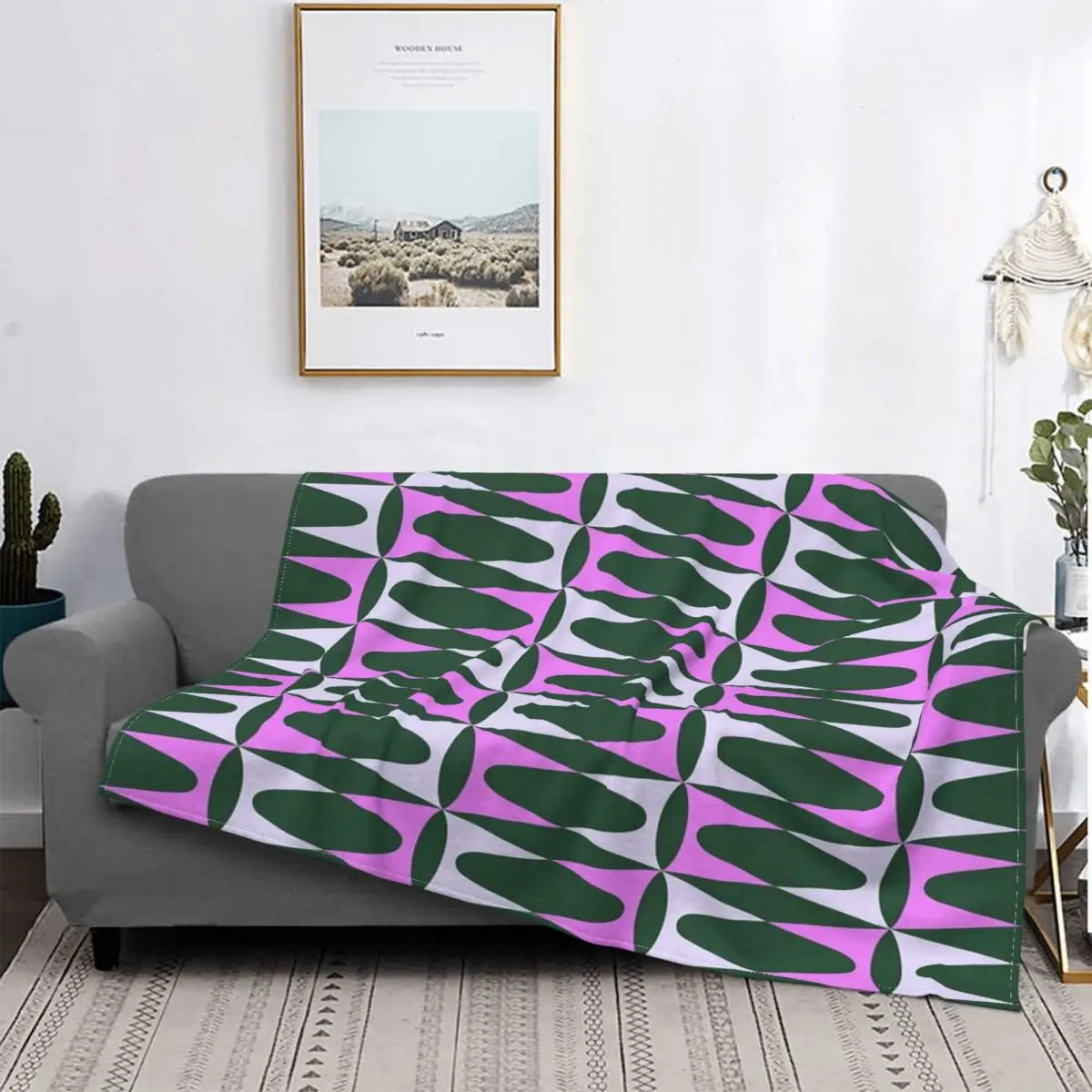 

Mid Mod-Manta a cuadros para cama, manta de felpa con forro polar, toalla de playa de lujo, color verde, para vacaciones