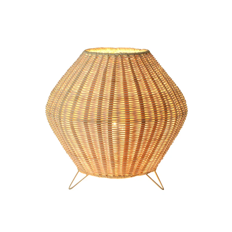 

Creative Bedside Lamp Bedroom Bedside Table Lamp Tea Table New Chinese Zen Desktop Rattan Rattan Lamp