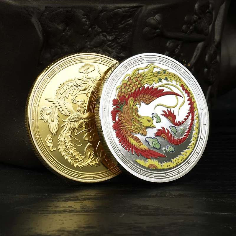 

Chinese style Phoenix Nirvana Commemorative Coin A NEW Life Rebirth Medal Gold and Silver Coin Embossed Metal Craft Badge Gift