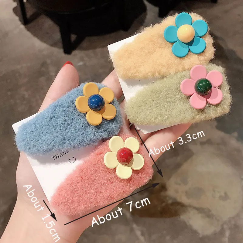 M MISM зимние Плюшевые Цветочные заколки для волос девочек BB зажим модные