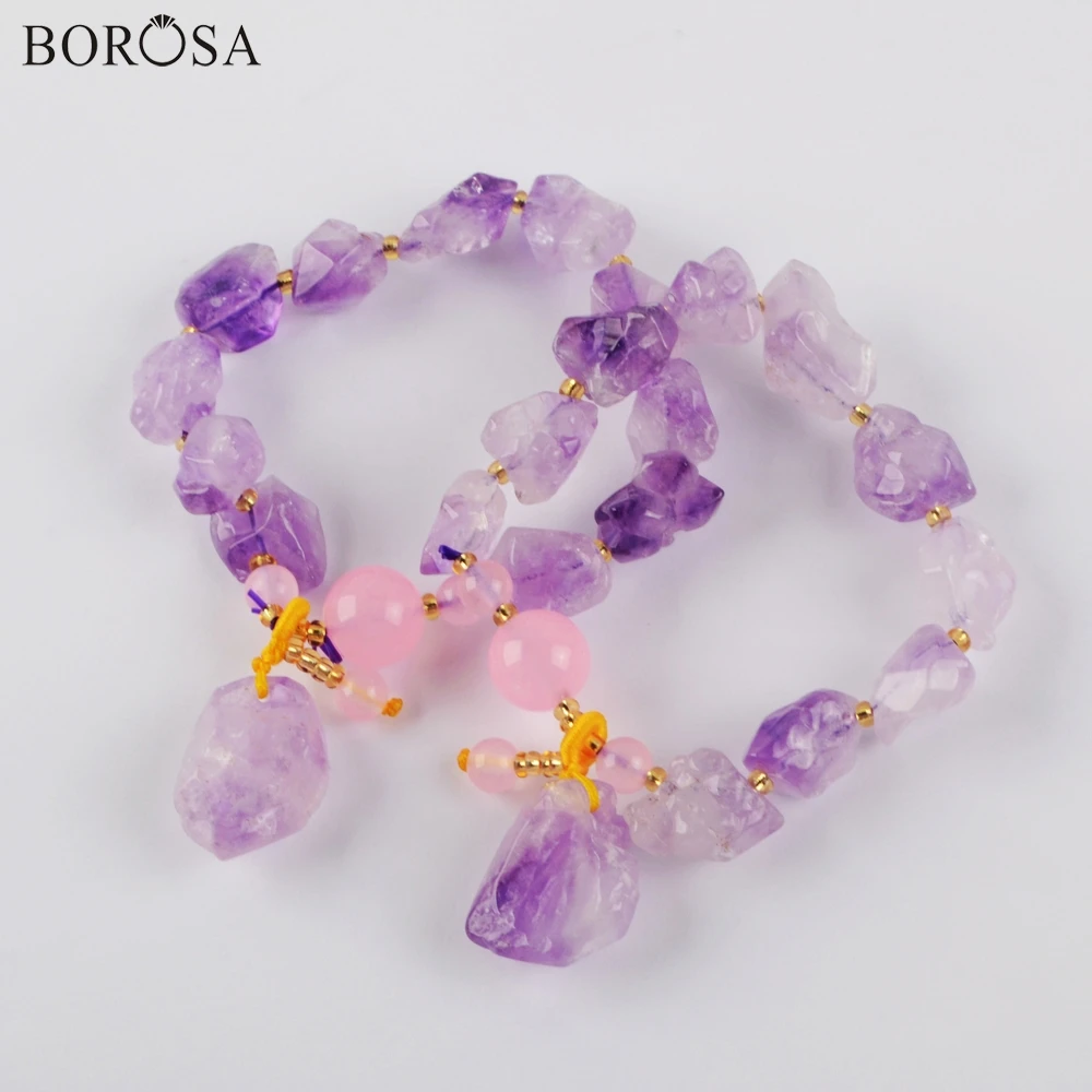 

BOROSA Amethysts Crystal Bracelets Natural Amethysts Freeform Charm Bracelets 5Pcs Women Bracelets Jewelry Girls Gifts WX1287