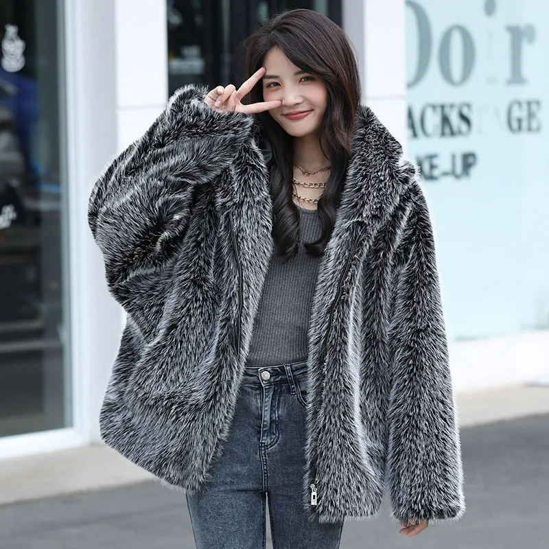 

Factory Wholesale Autumn and Winter New Imitation Fox Fur Coat Women's Loose Hooded Warm Artificial Leather Fur Coat
