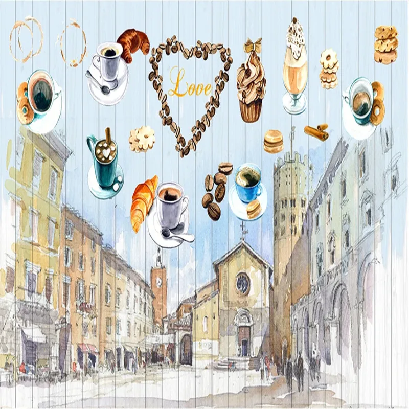 Акварельный фон для фотографирования кофе города ручная роспись настенная