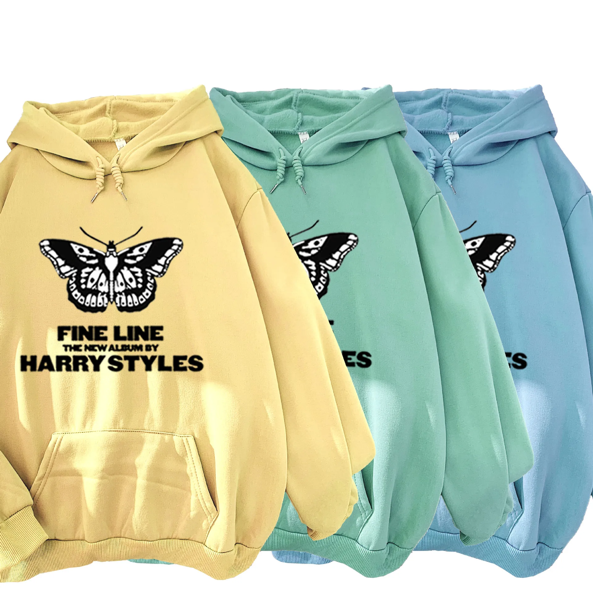 

Autumn and Winter Candy-Colored Sweatshirt Black Butterfly Fine Line Printed Hooded Oversized Hoodie