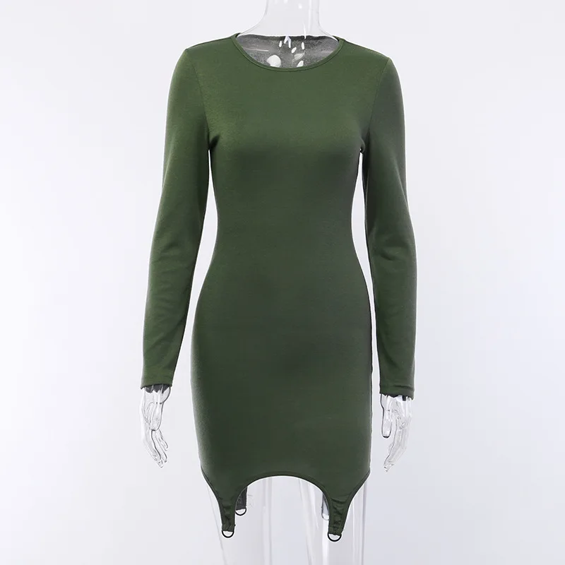 

OMSJ Long Sleeve Slim Fit Party Dress Women Solid Color Sexy Irregular Bodycon Mini Dresses Autumn 2019 Skinny Vestidos Mujer