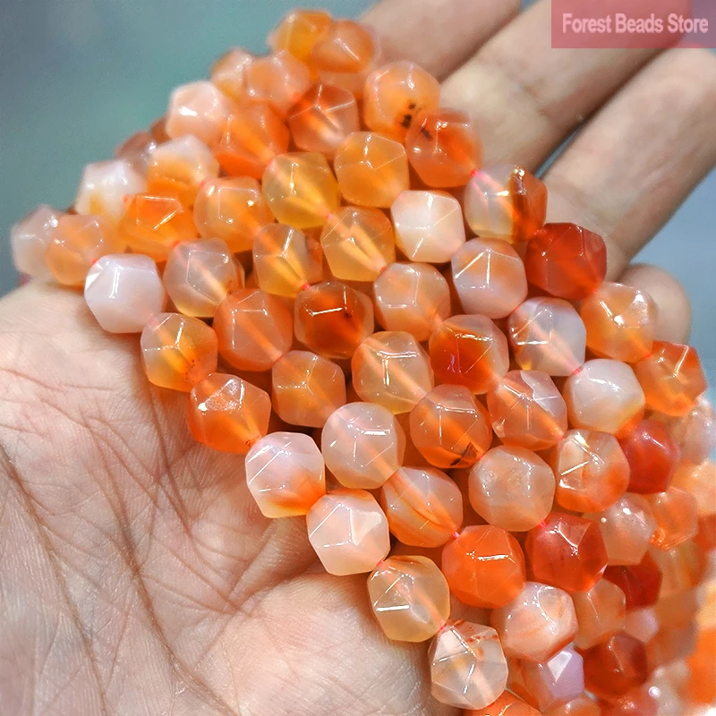 

Natural Stone Faceted Orange Red Agates Spacers Loose Beads DIY Bracelet Necklace Charms for Jewelry Making 15" Strand 6 8 10MM