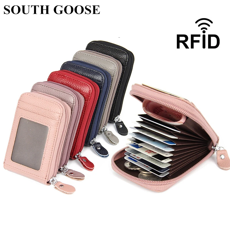 

SOUTH GOOSE Fashion Genuine Leather RFID Blocking Card Holder Large Capacity Women ID Credit Card Holder Men Business Card Bag