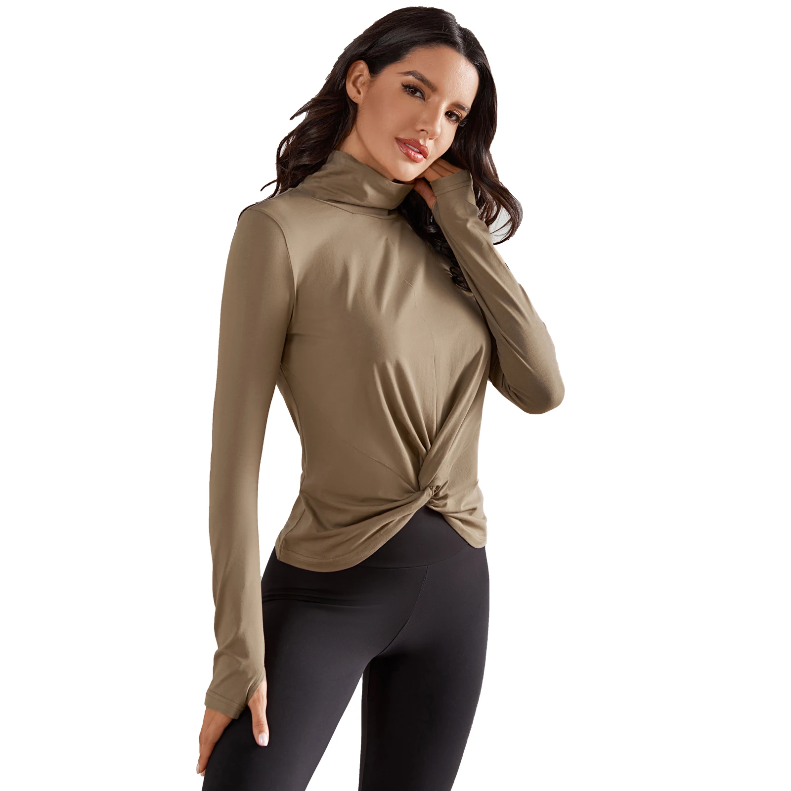 

High Collar Yoga T-shirts Women Long Sleeve Running Quick Dry Fitness Gym Crop Tops Sports Shirts Female Dance Workout Clothes