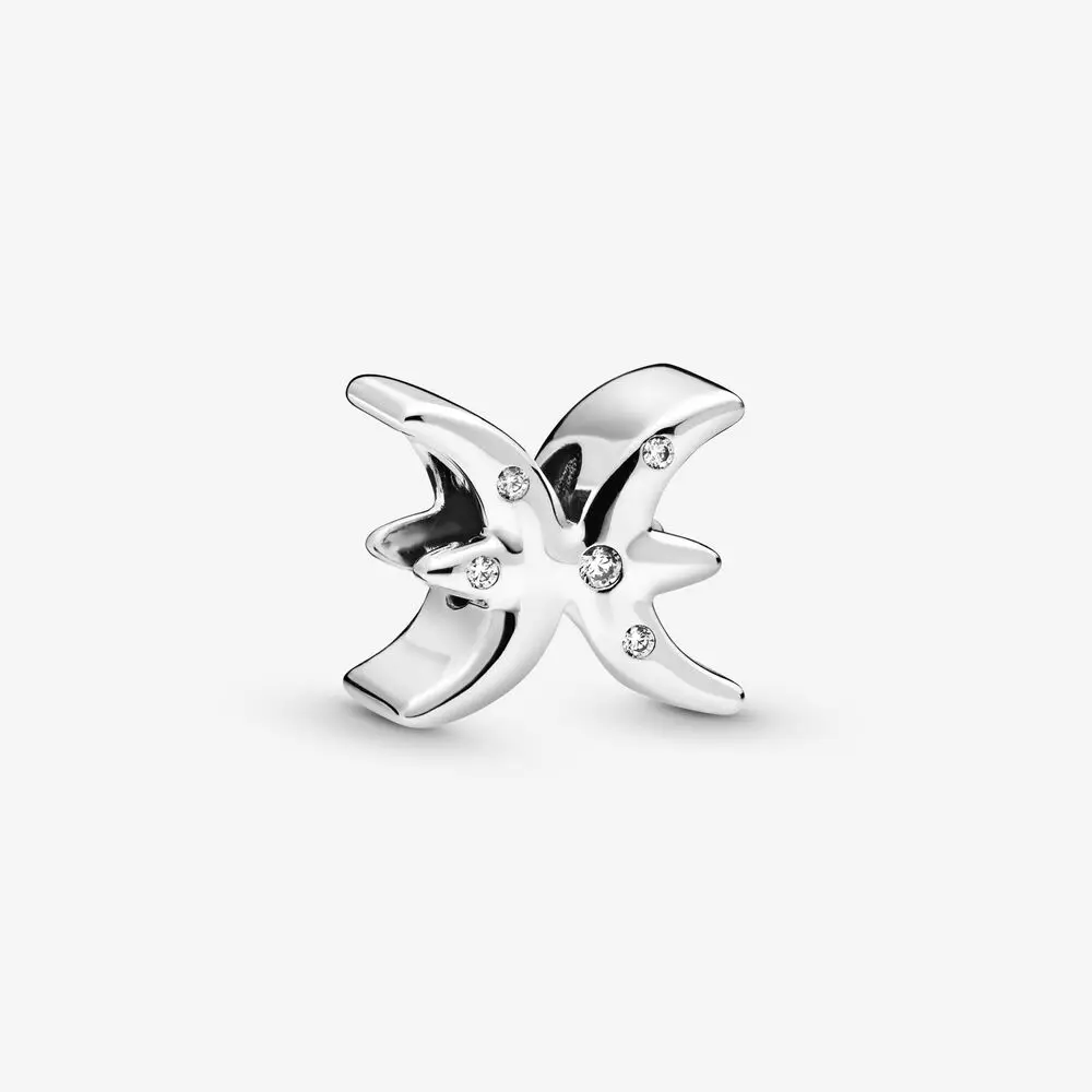 Новый 100% серебряные бусины 925 пробы сверкающие Рыбы Зодиак Шарм подходит для