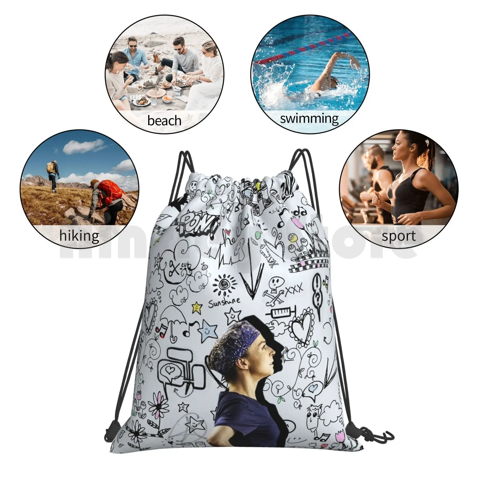 

Doodle Amy Backpack Drawstring Bag Riding Climbing Gym Bag Amy Amelia Shepherd Greys Anatomy Caterina Scoresone Tv Show