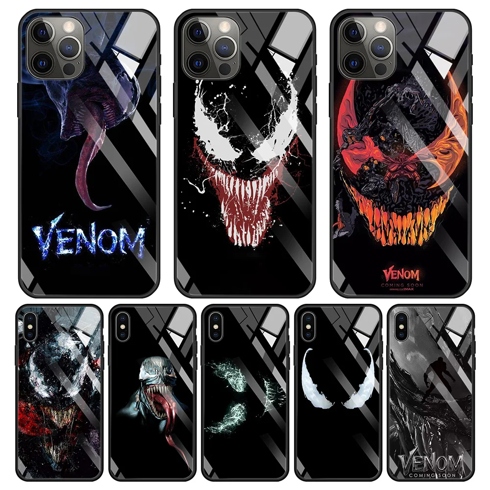 

Tempered Glass Case For iPhone 12 11 Pro Max 13 12 Mini X XR XS Max 8 7 6s Plus SE 2020 Phone Shell Marvel Venom Super Hero