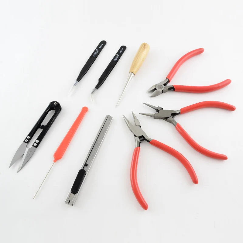 1set DIY Ювелирные наборы инструментов плоскогубцы ножницы Бисероплетение пинцеты булавки латунные кольца крючком крюковые иглы рулетка штангенциркуль - Цвет: 1set