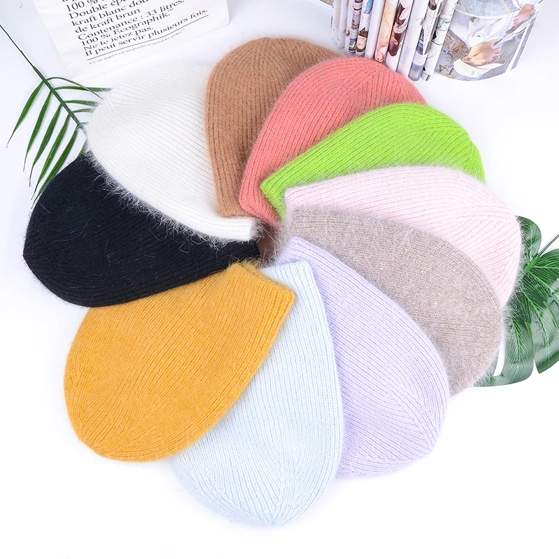

Rabbit Fur Letter Woman Winter Hat fluffy beautiful large head Beanies Warm Soft Bonnet Skullies Gift Angora Knitted Hat skullie