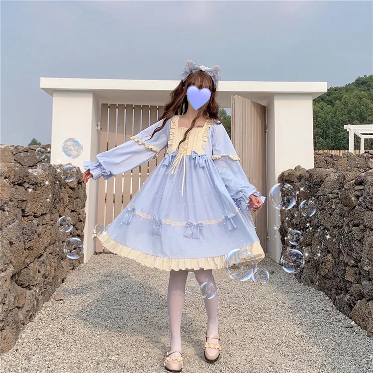 

Lolita fairy dress women autumn winter sweet temperament mesh lolita long sleeve big swing dress