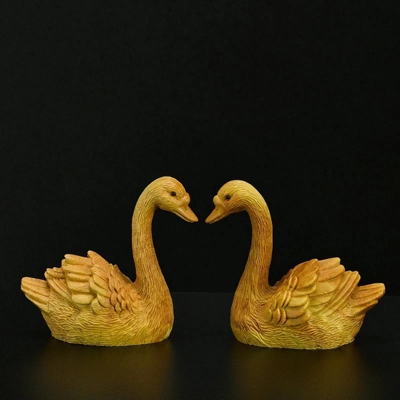 2PCS 7CM Swan Boxwood Sculpture Living Room Feng Shui Home Decoration Carving Crafts Wood Animal Lucky Swan Home Decor