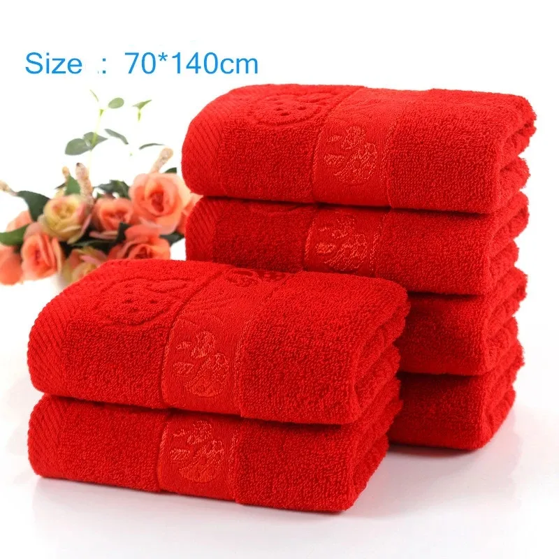Toalla de fibra de bambú suave de jacquard para el hogar, toalla roja absorbente gruesa para hotel y salón de belleza, sin decoloración, 70x140 algodón, 100%