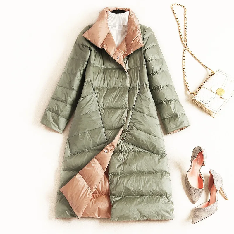 Осенне зимняя женская Двухсторонняя куртка пуховик на белом утином пуху женское