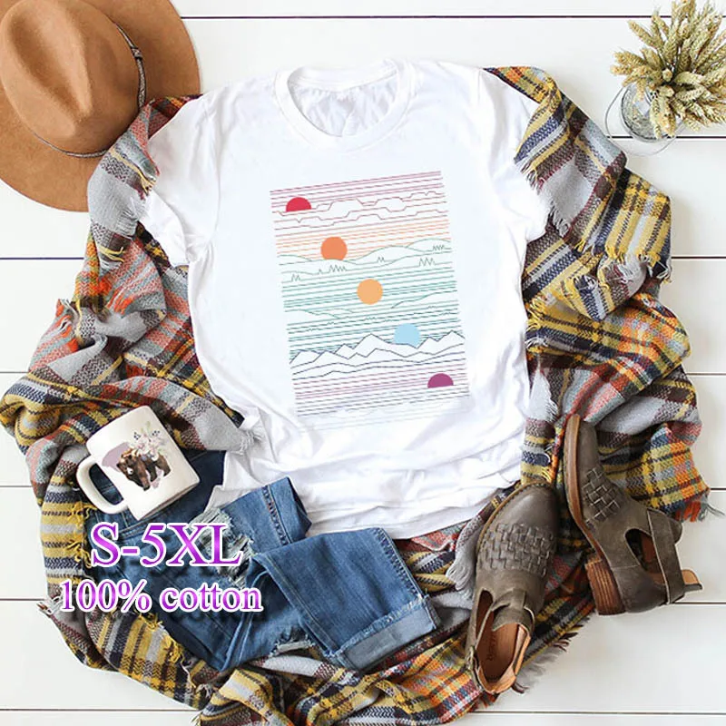 

2019 Women Summer Tshirt Creative Geometric Print T-Shirt Casual Simple Short Sleeve O-Neck Tee Shirt Plus Size Cotton Tee Top