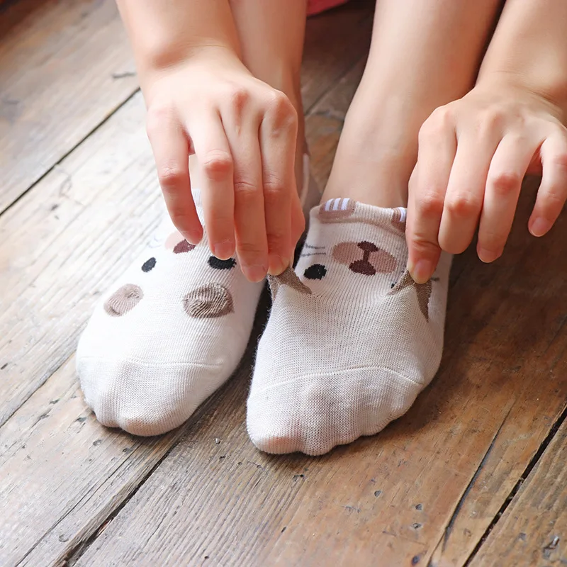 Носки невидимки с животными в стиле Харадзюку женские летние Смешные низкие