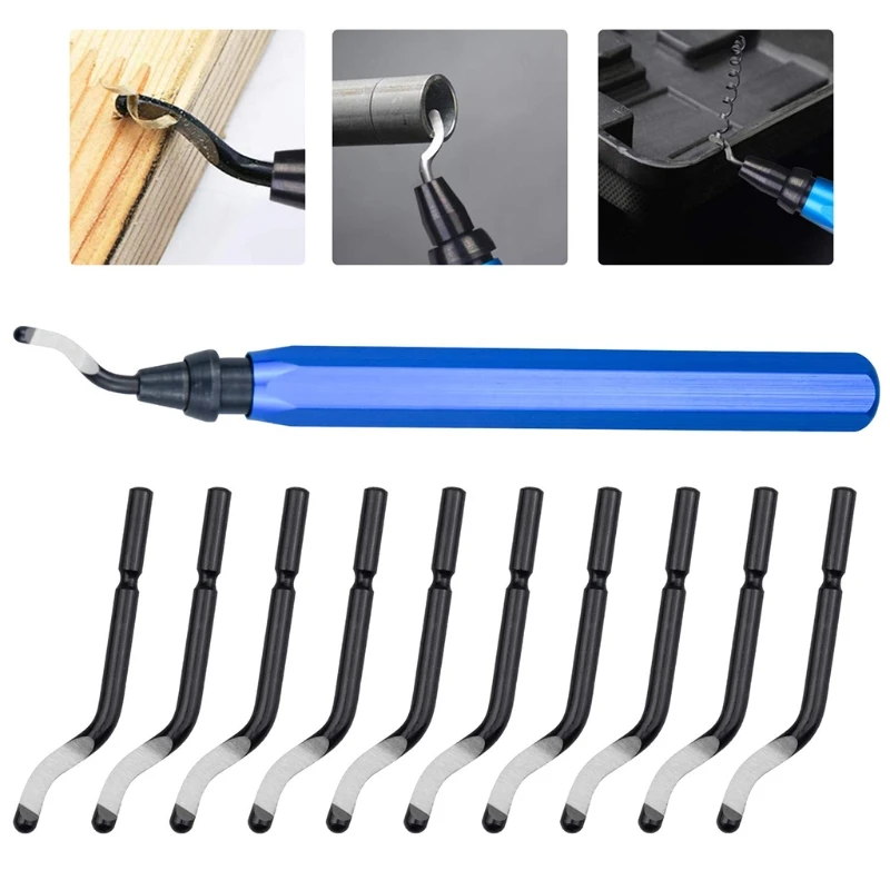 

Handle Burr Metal Deburring Remover Cutting Tool with 10pcs Rotary Deburr Blades Removing for Aluminium Copper Wooden G8TB